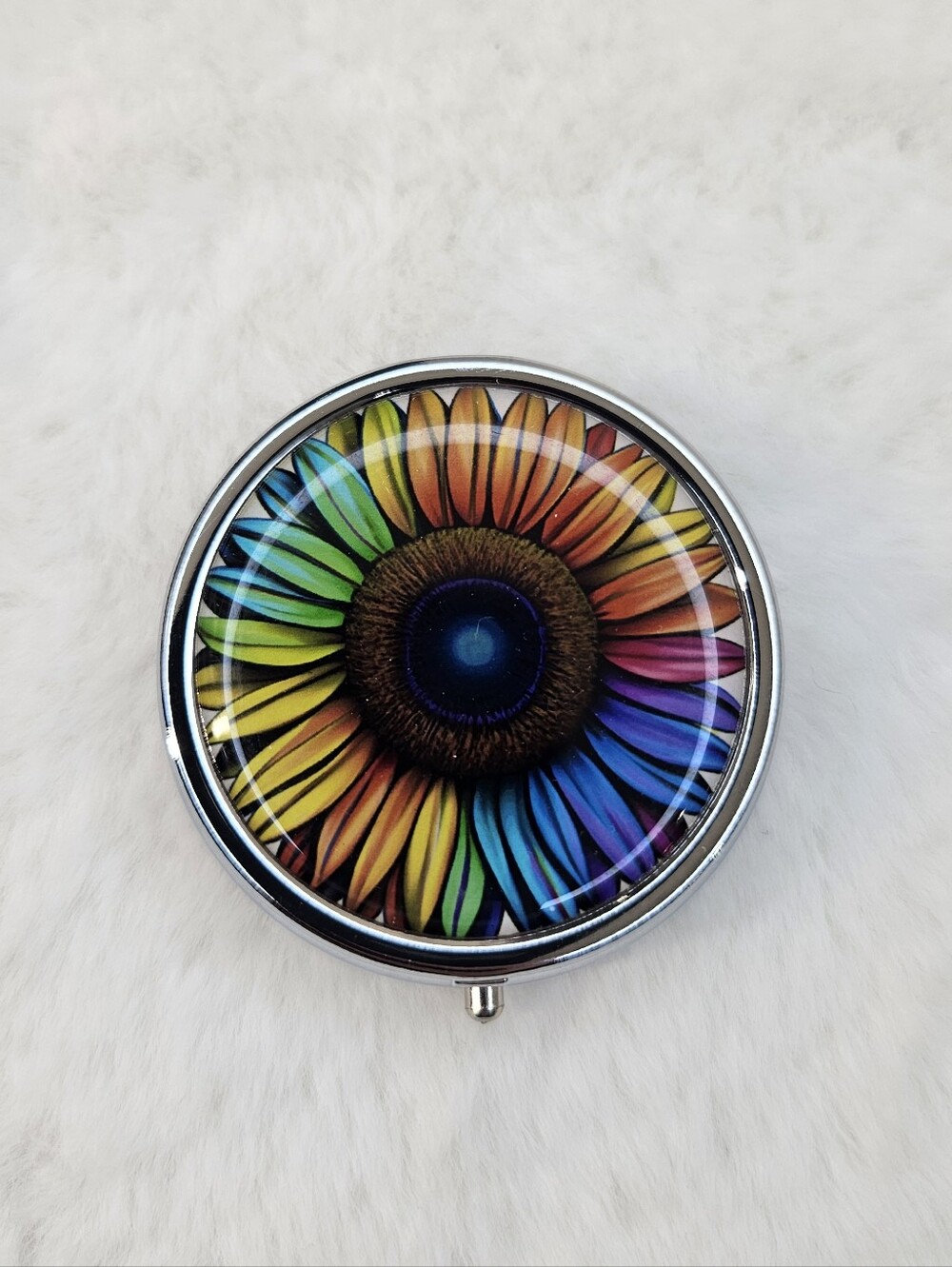 Multicolor Sunflower Round Compact Mirror/Pill Case